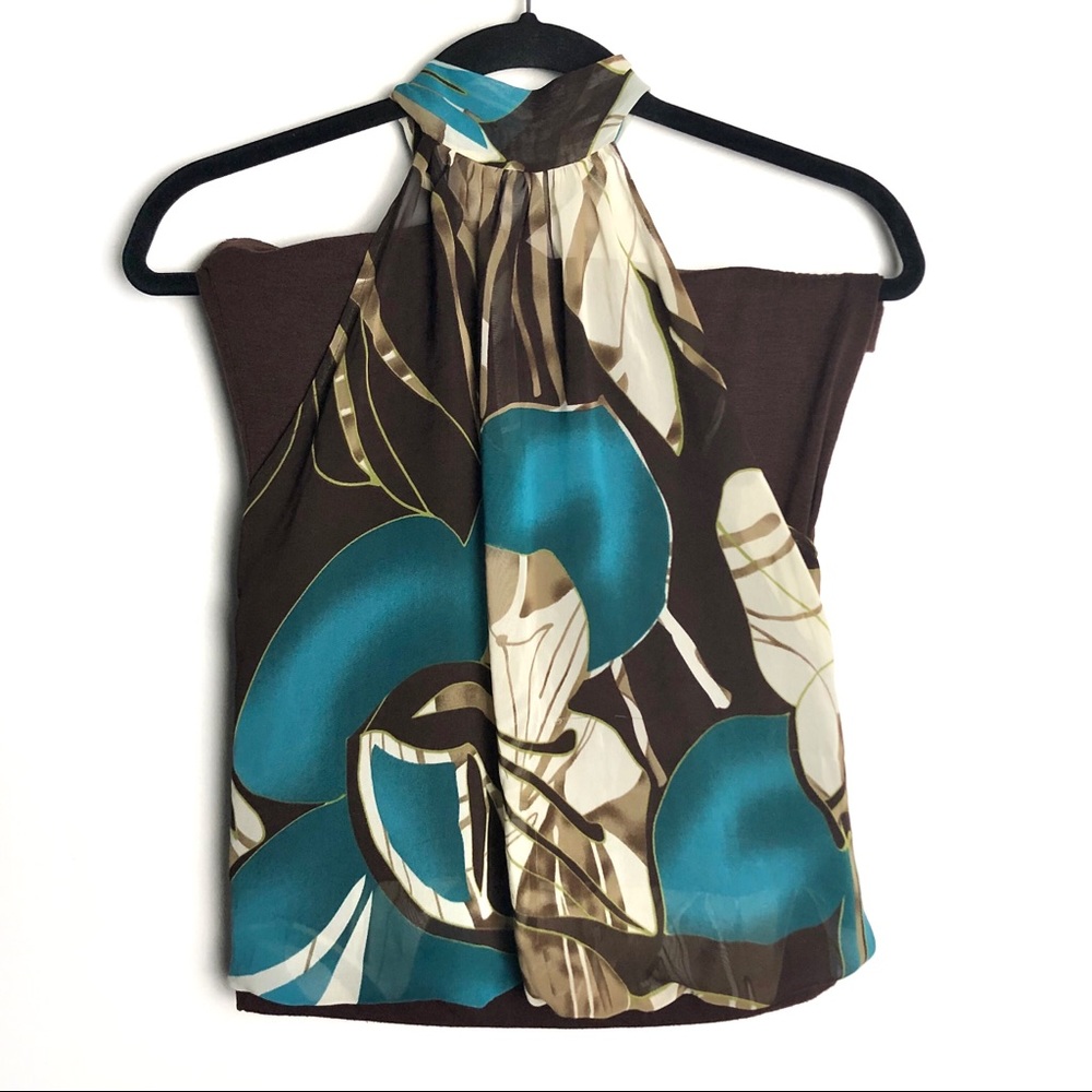 Mitto Brown & Teal Self-Tie Halter Neck Top